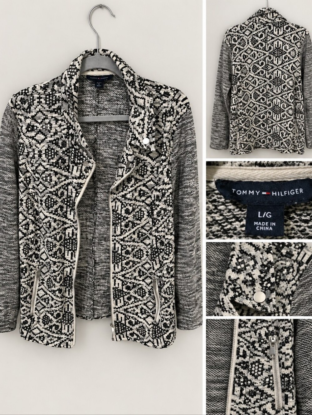 Tommy Hilfiger Black and White Knit Patterned Blazer